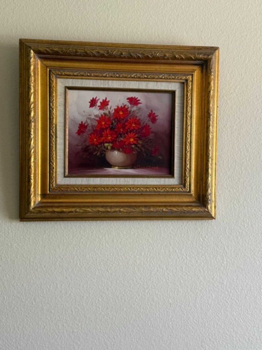 Robert Cox Still Life of a Vase of Red & White Flowers by 20th Century American